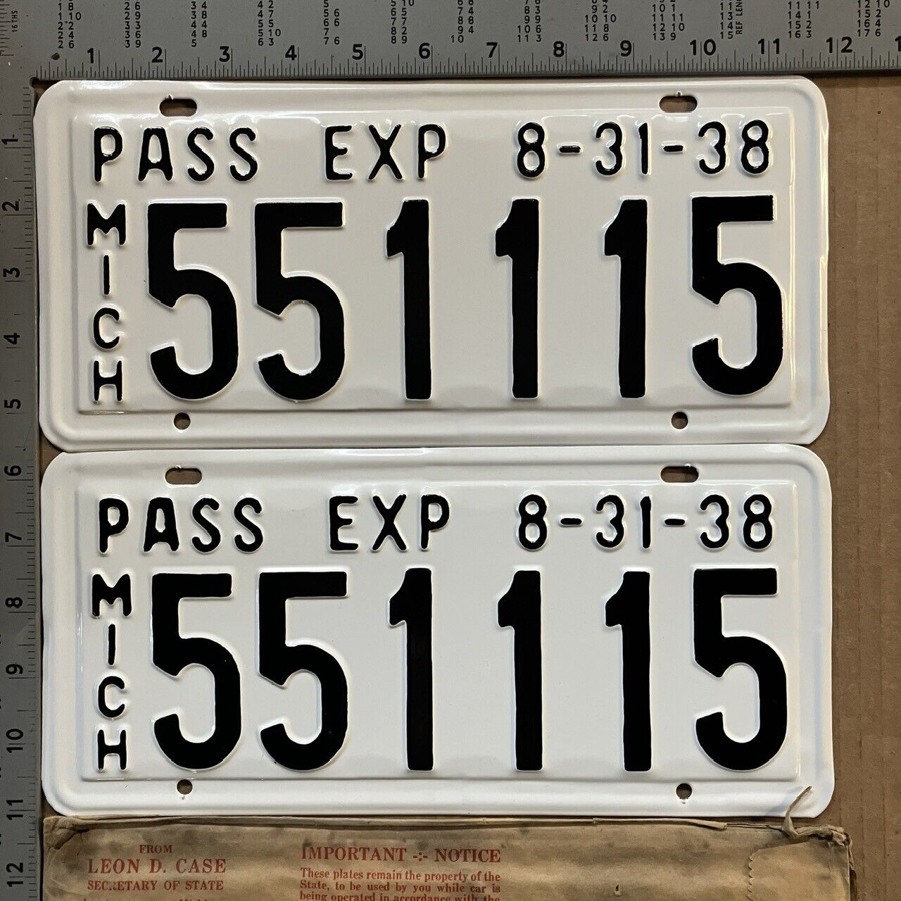 1938 Michigan license plate pair 55 111 5 YOM DMV Ford Chevy Dodge 9813