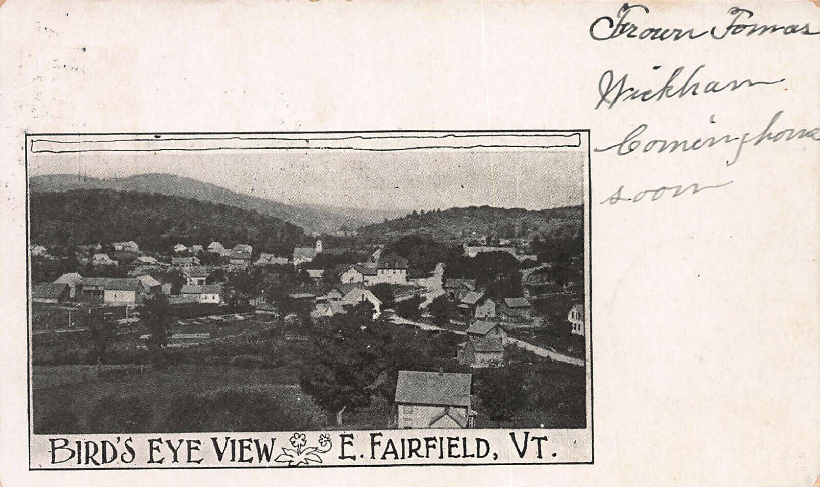 Bird's Eye View of East Fairfield, Vermont, Early Postcard, Used in 1906