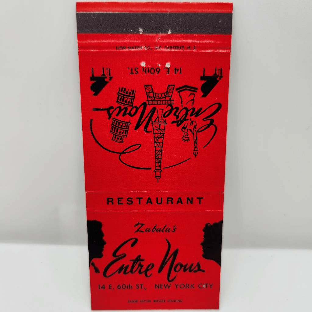 Vintage Matchcover Zabala\'s Entre Nous Restaurant 14 E 60th St New York City Eif