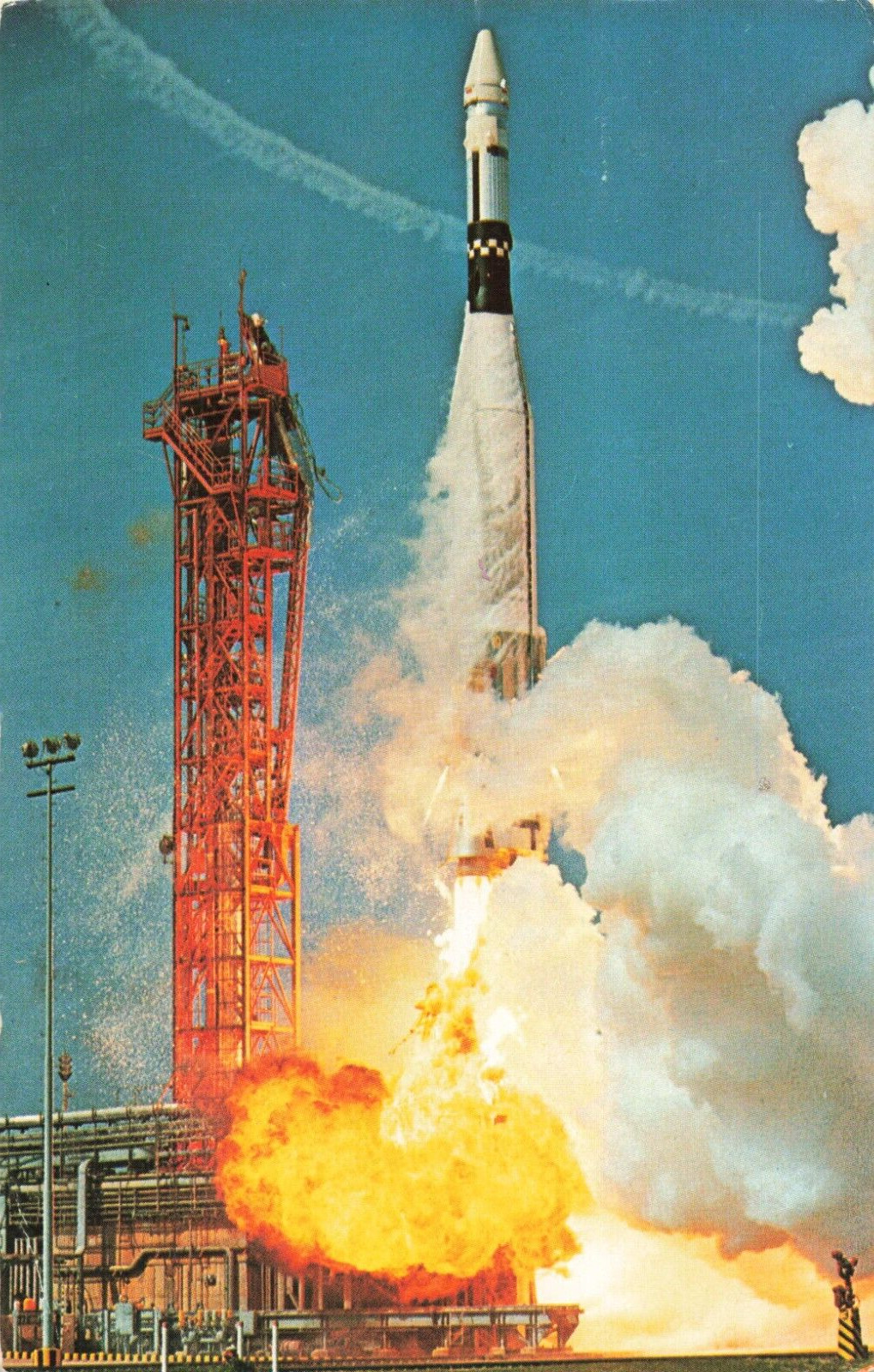 NASA Kennedy Space Center Florida, Atlas Agena Rocket Lift Off, Vintage Postcard