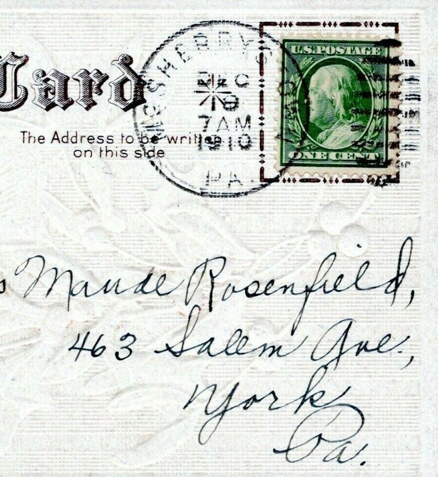 McSherrystown Pennsylvania Postmark From Natalie Noel Postcard 1910 OG