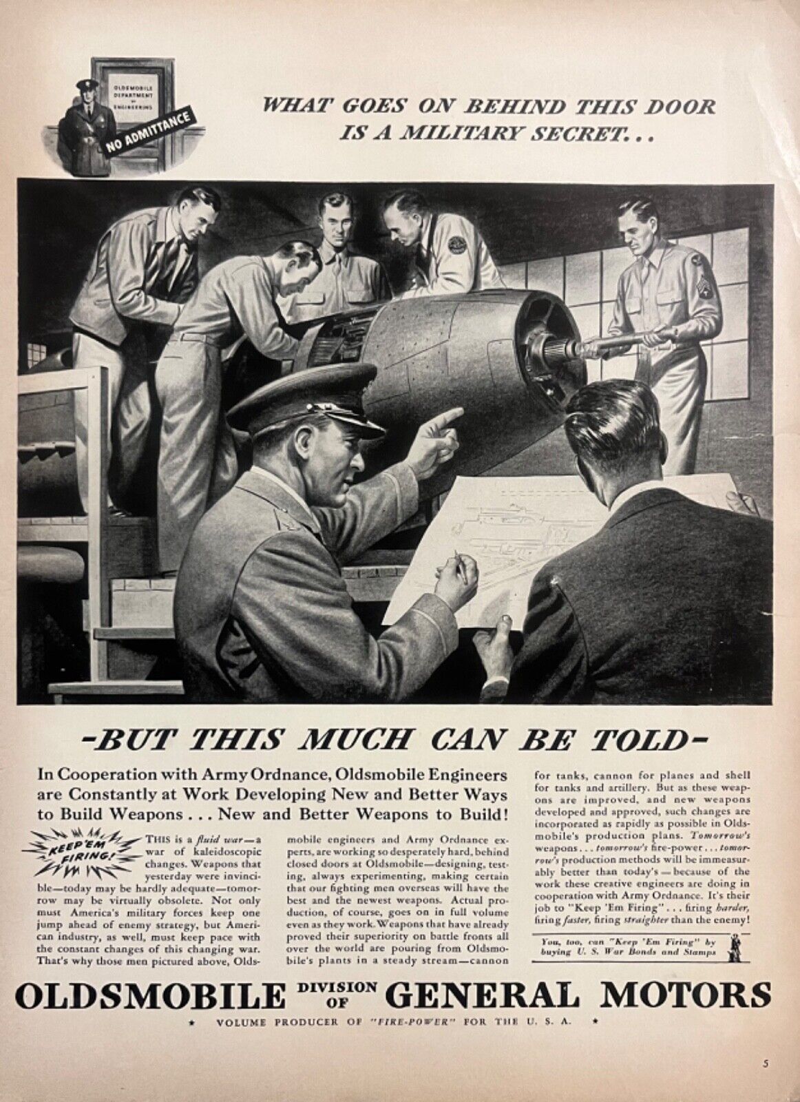 Vtg Print Ad 1943 Oldsmobile General Motors WW2 Military Soldiers Retro Car Auto