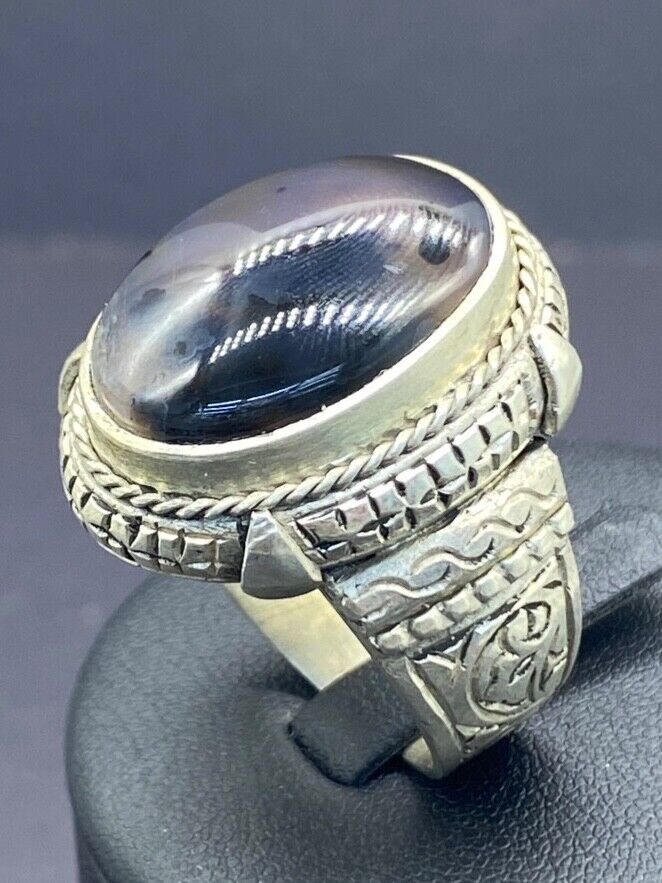 Authentic Old Natural Agate Stone Beautiful Middle Eastern Antique Sliver Ring