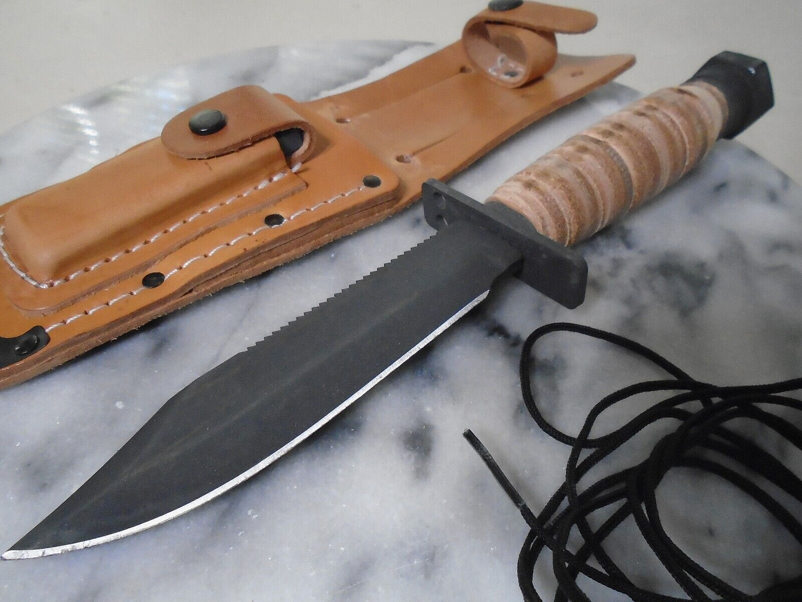 Ontario Air Force Survival Knife Full Tang Stacked Leather Factory 2nd ON6150SEC