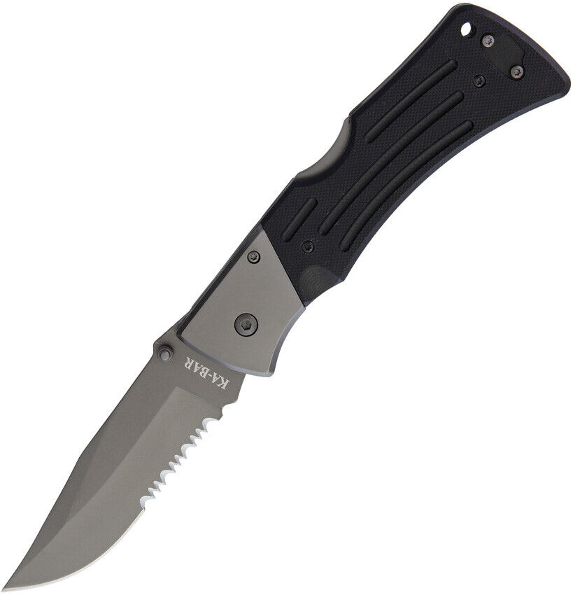 Ka Bar Mule Lockback Folding Knife Heavy Duty Combo Edge Clip Pt Black G10 3063