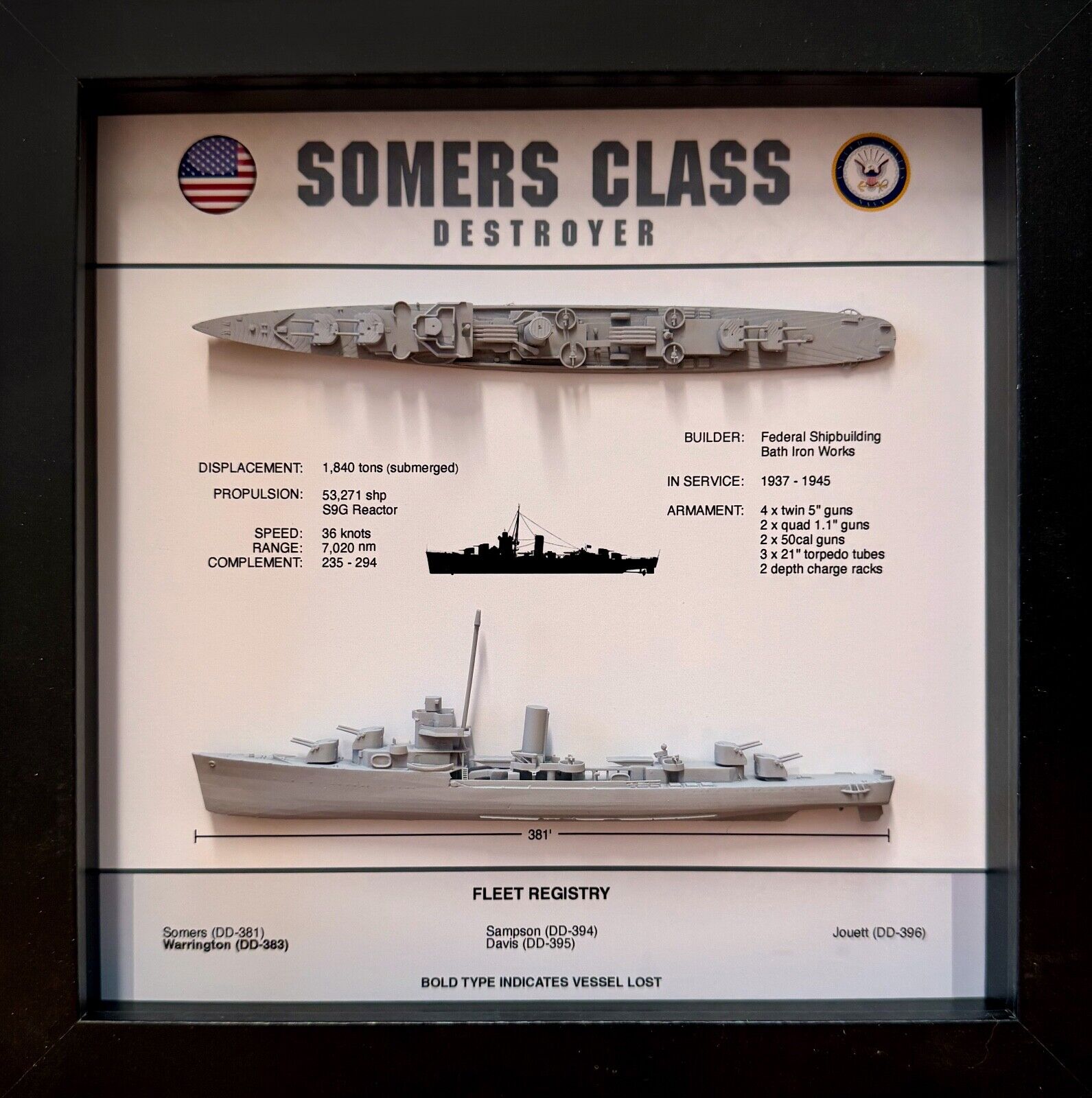 Somers Class Destroyer Memorial Display Box, WW2, 9
