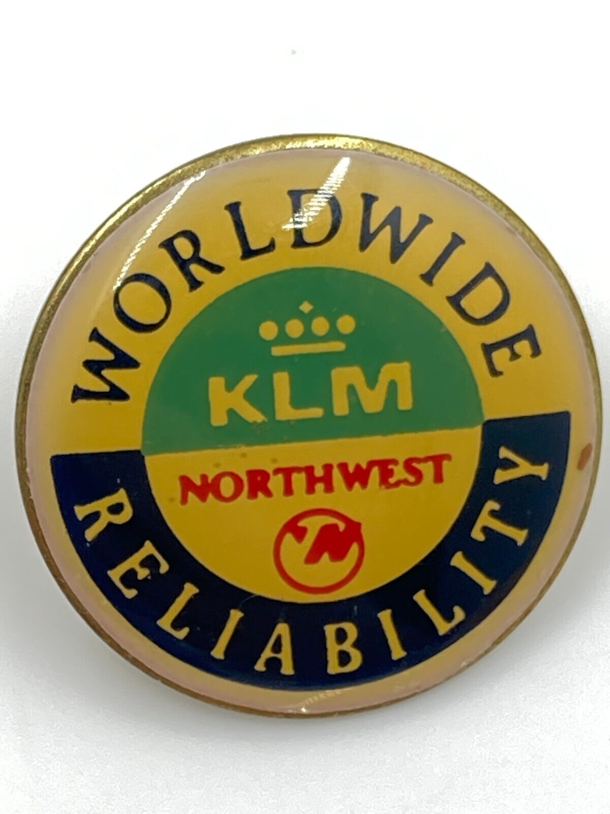 Northwest Klm Airlines Royal Dutch Worldwide Reliability Pin Button Union Made