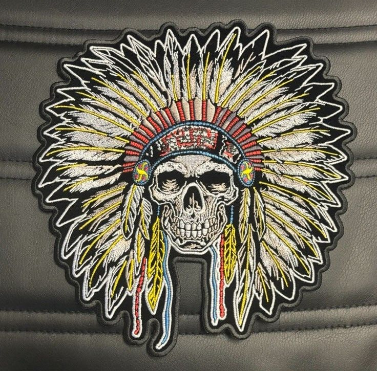 INDIAN WITH FEATHERS LARGE BIKER BACK PATCH IRON ON 10 INCH