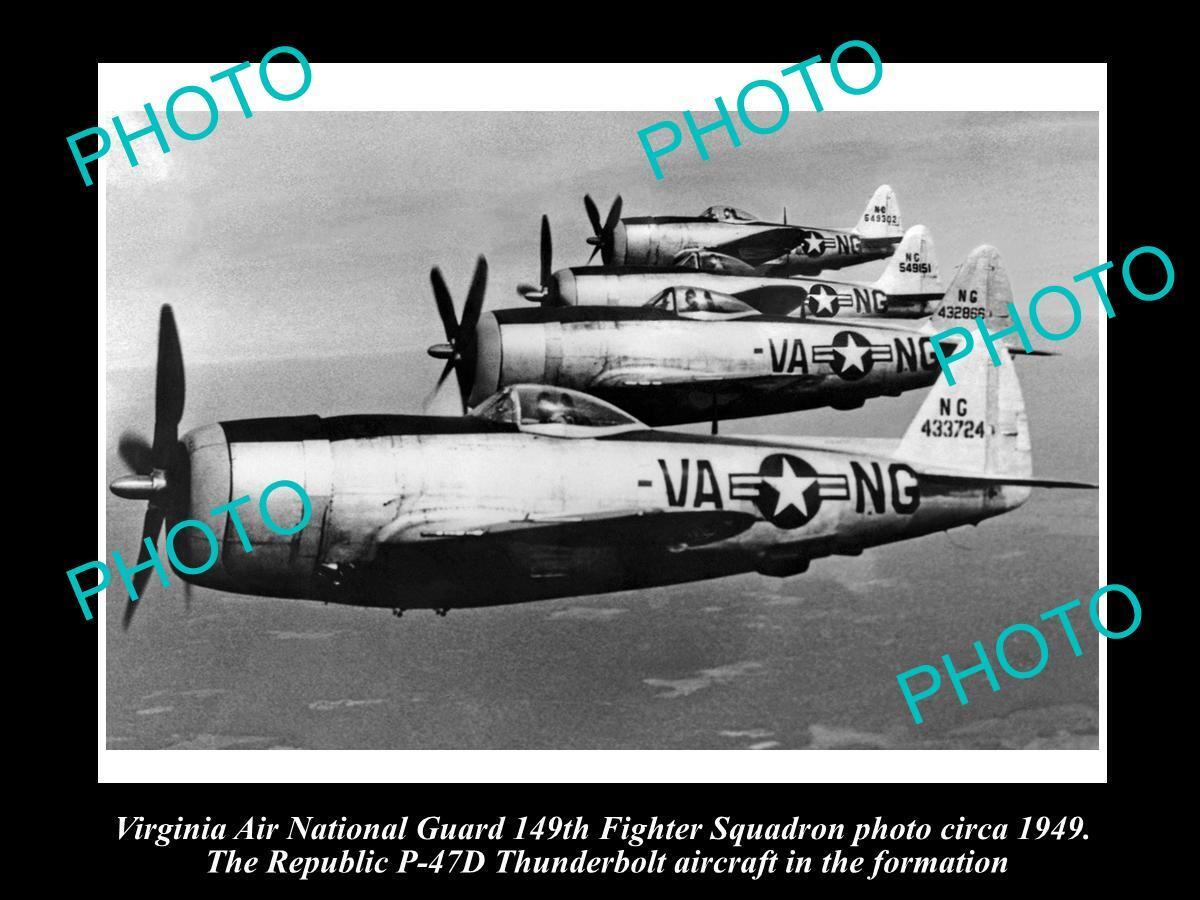OLD HISTORIC AVIATION PHOTO VIRGINIA NATIONAL GUARD P47D THUNDERBOLT PLANES 1949