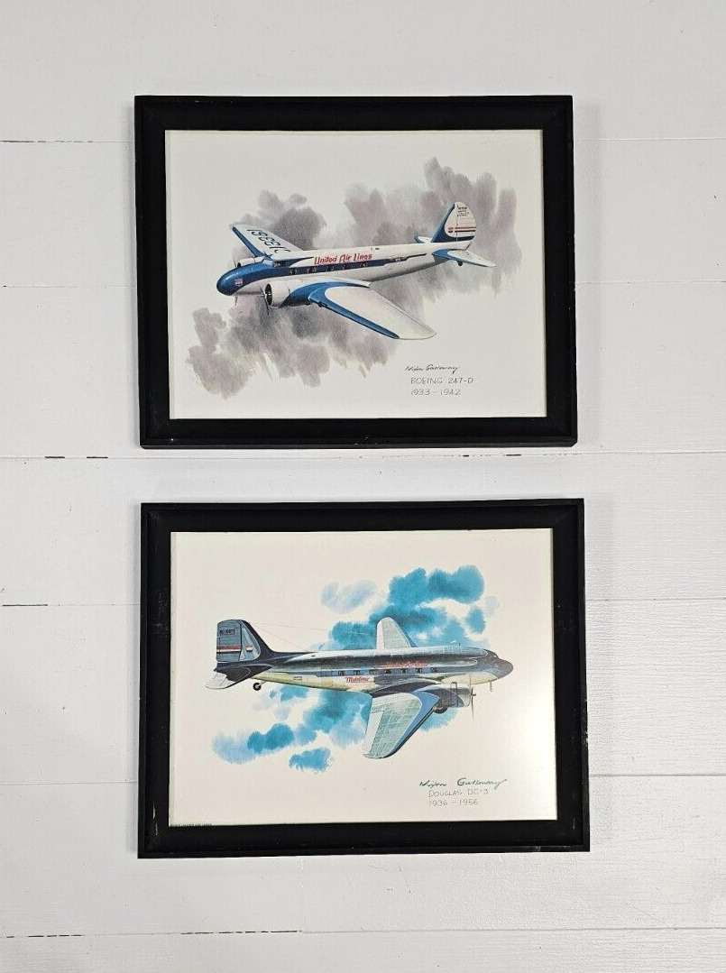 Vtg Nixon Galloway Print United Airlines Collector Series Boeing 247 Douglas DC