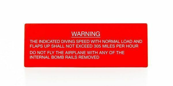 Boeing B-17 Flying Fortress Warning Placard WWII Aviation PLA-0109