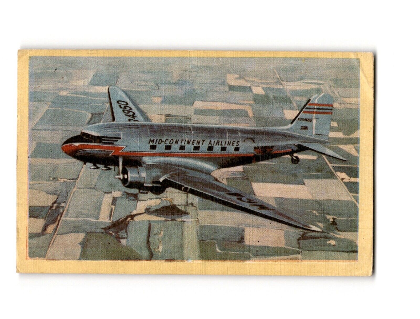 1945 Mid-Continent Airlines Vintage Postcard - Retro Aerial Plane Photograph