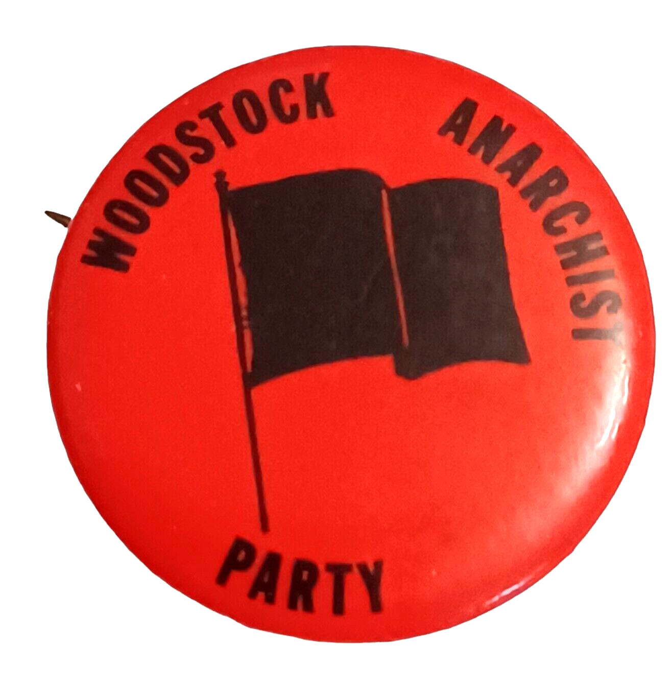1970s Woodstock Anarchist Party PInback Protest Counter Hippy Black Flag Pinback