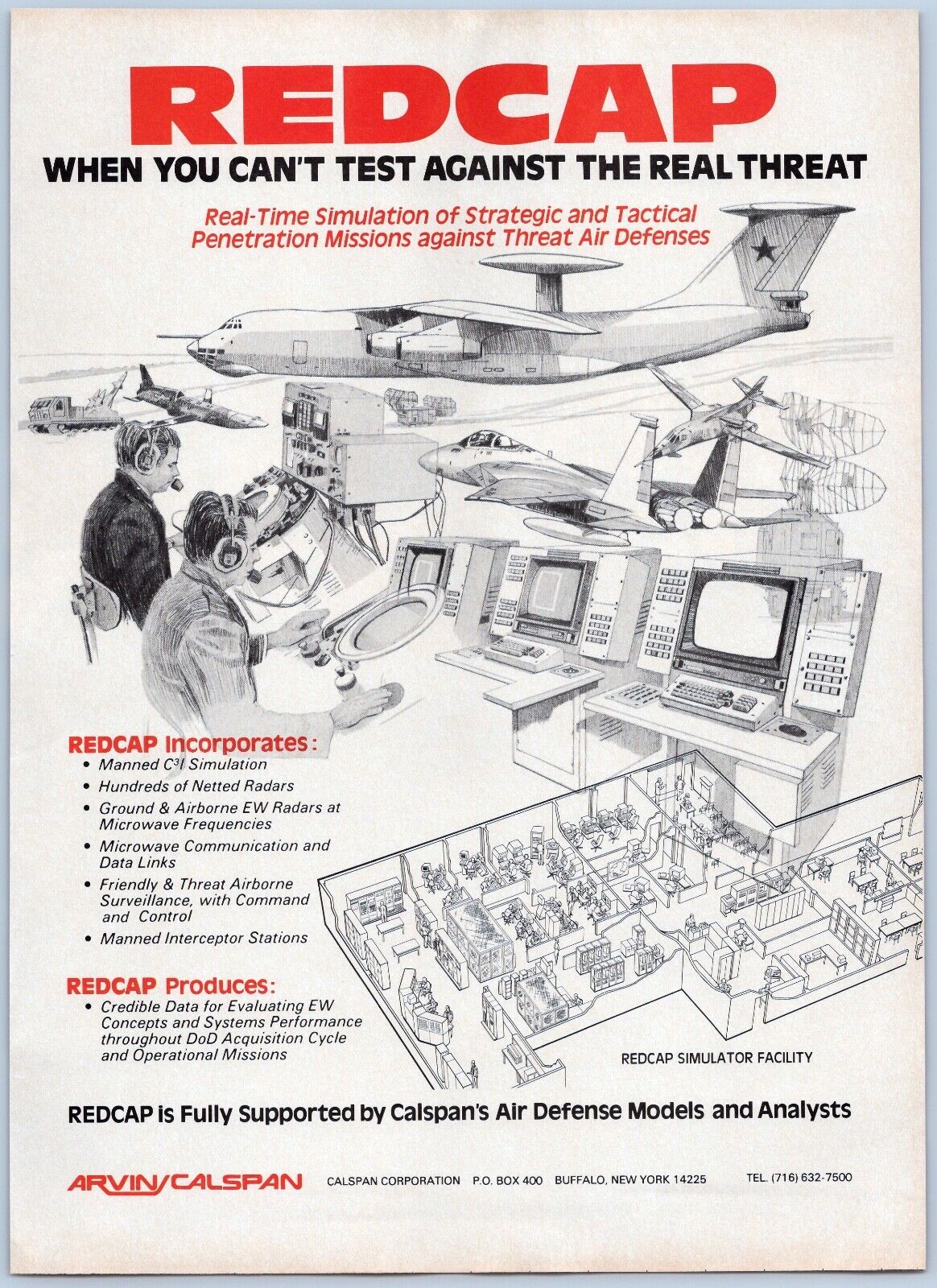 1986 Arvin Calspan Aviation Ad Redcap Strategic & Tactical Simulations Defense