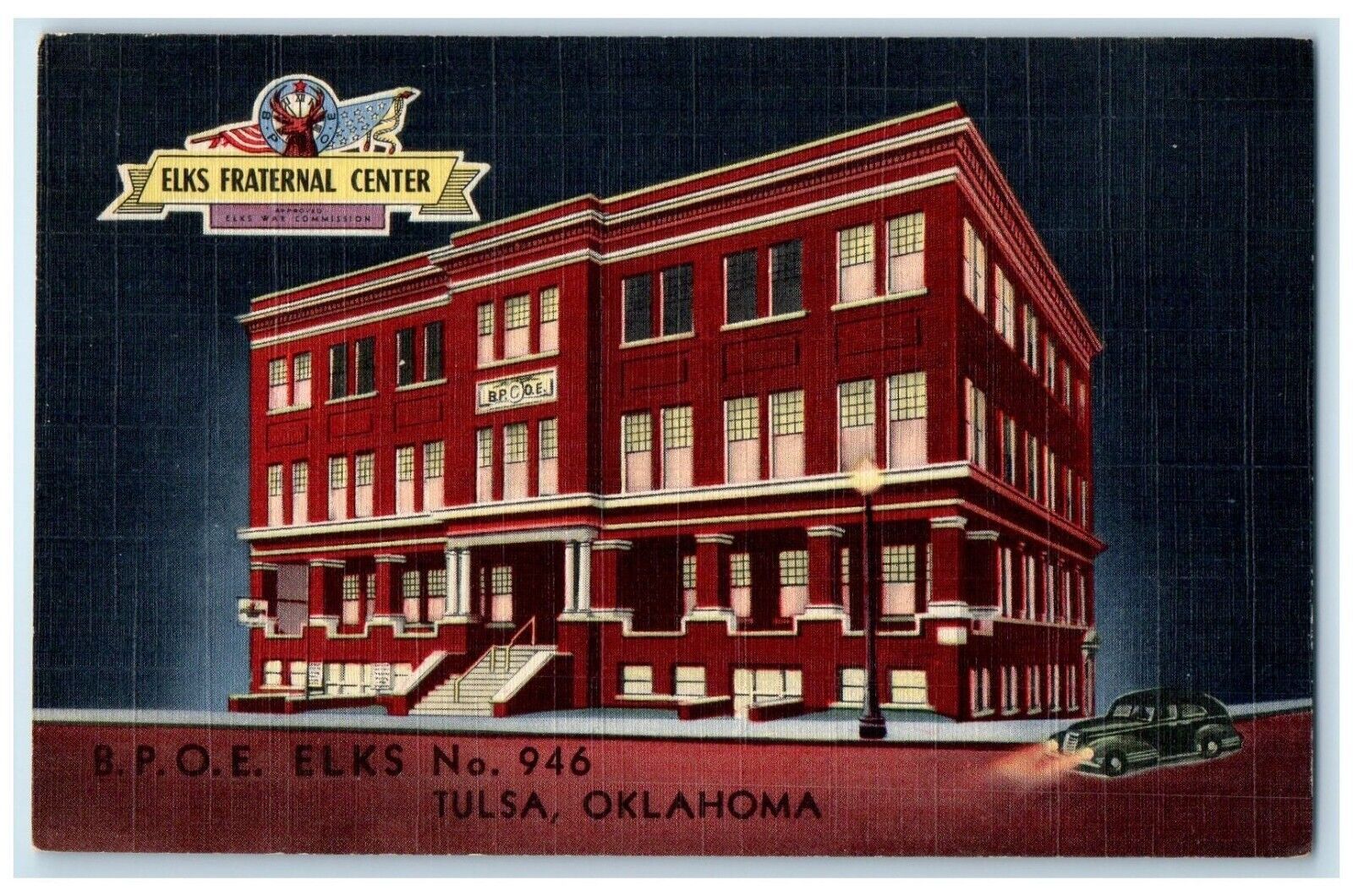 c1940 BPOE Elks Boulder Third Streets Exterior Building Tulsa Oklahoma Postcard