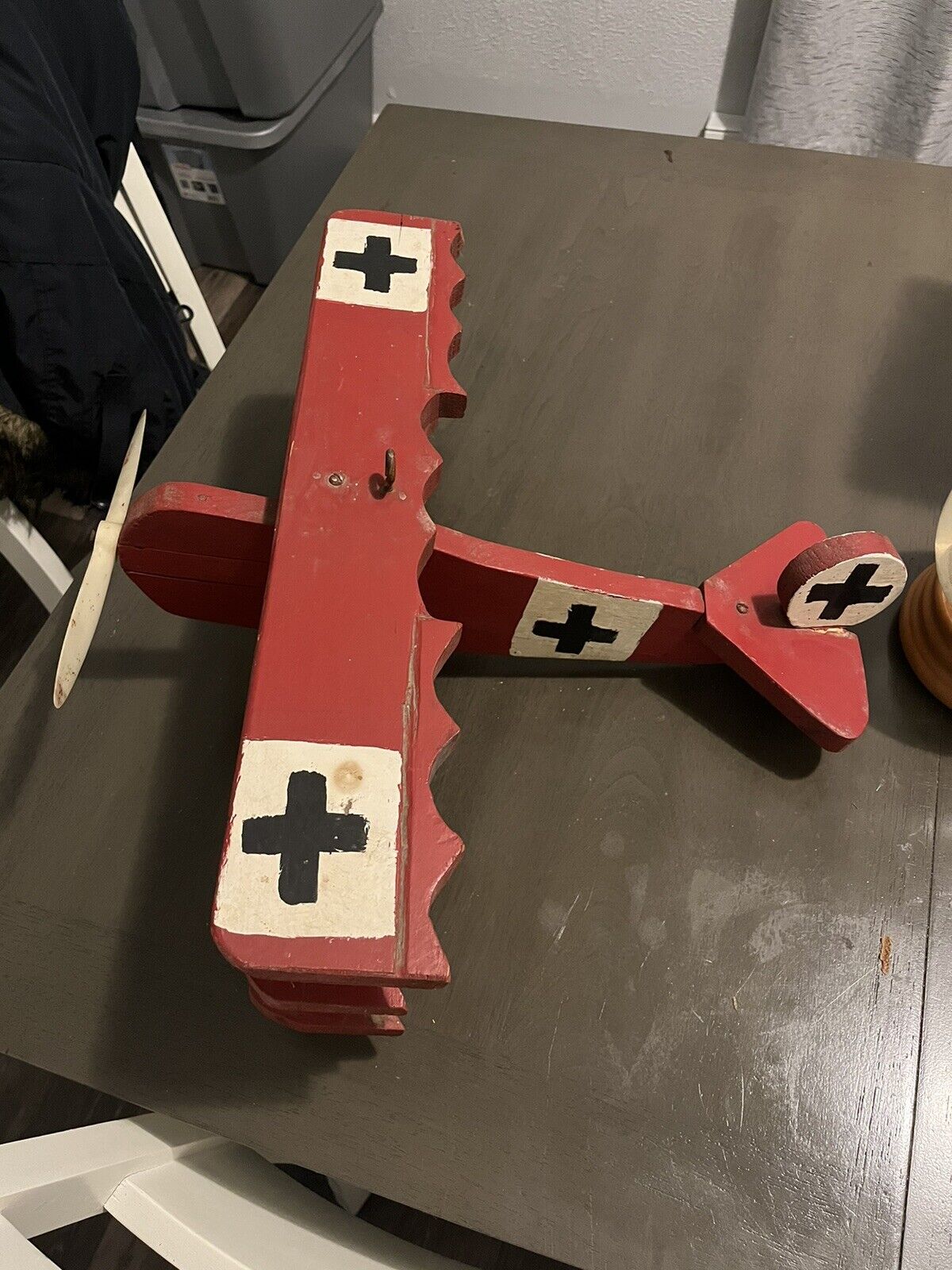 Hand Carved & Painted Vintage Folk Art Fokker Plane Medic Plane Beautiful RARE