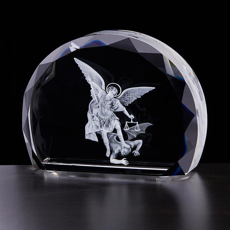 Elegant Large Etched Glass Saint Michael Size 4.75 in W x 3.5 in H x 1.5 in D