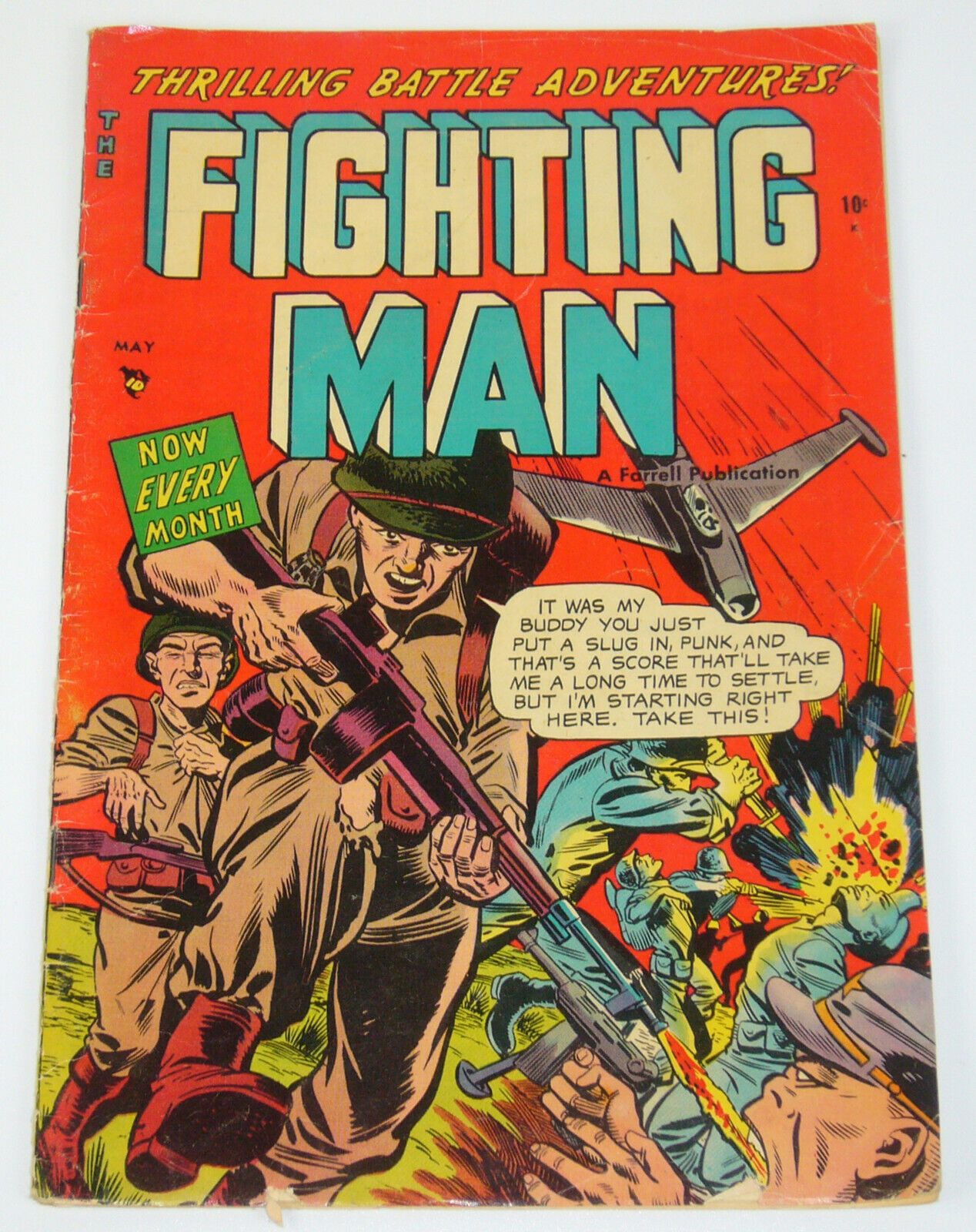 the Fighting Man #7 VG may 1953 - bullet to the face cover - golden age war