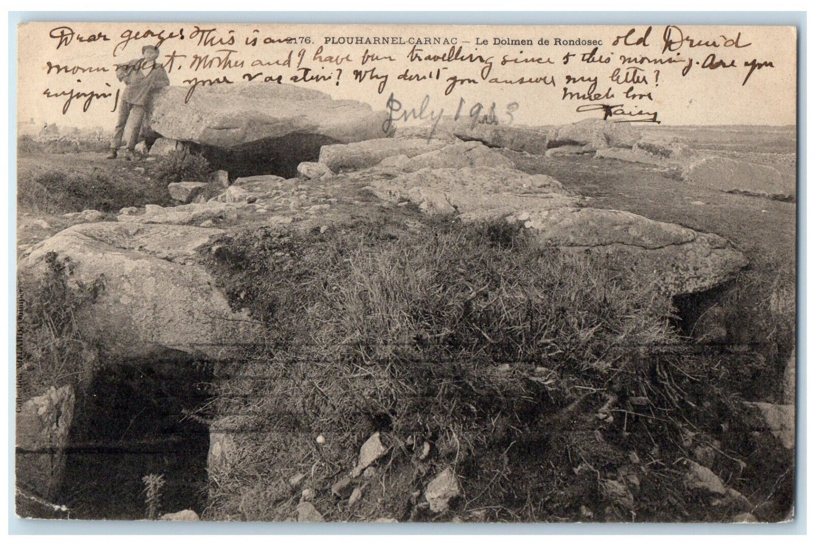 1903 The Dolmen of Rondosec Plouharnel Carnac Morbihan Brittany France Postcard