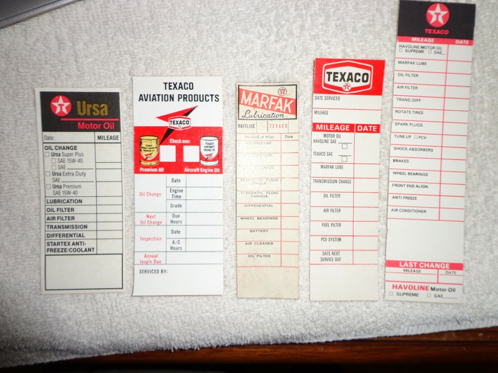 Vintage Texaco Reminder Door Jam/Lubricant Stickers Milage and Date Originals