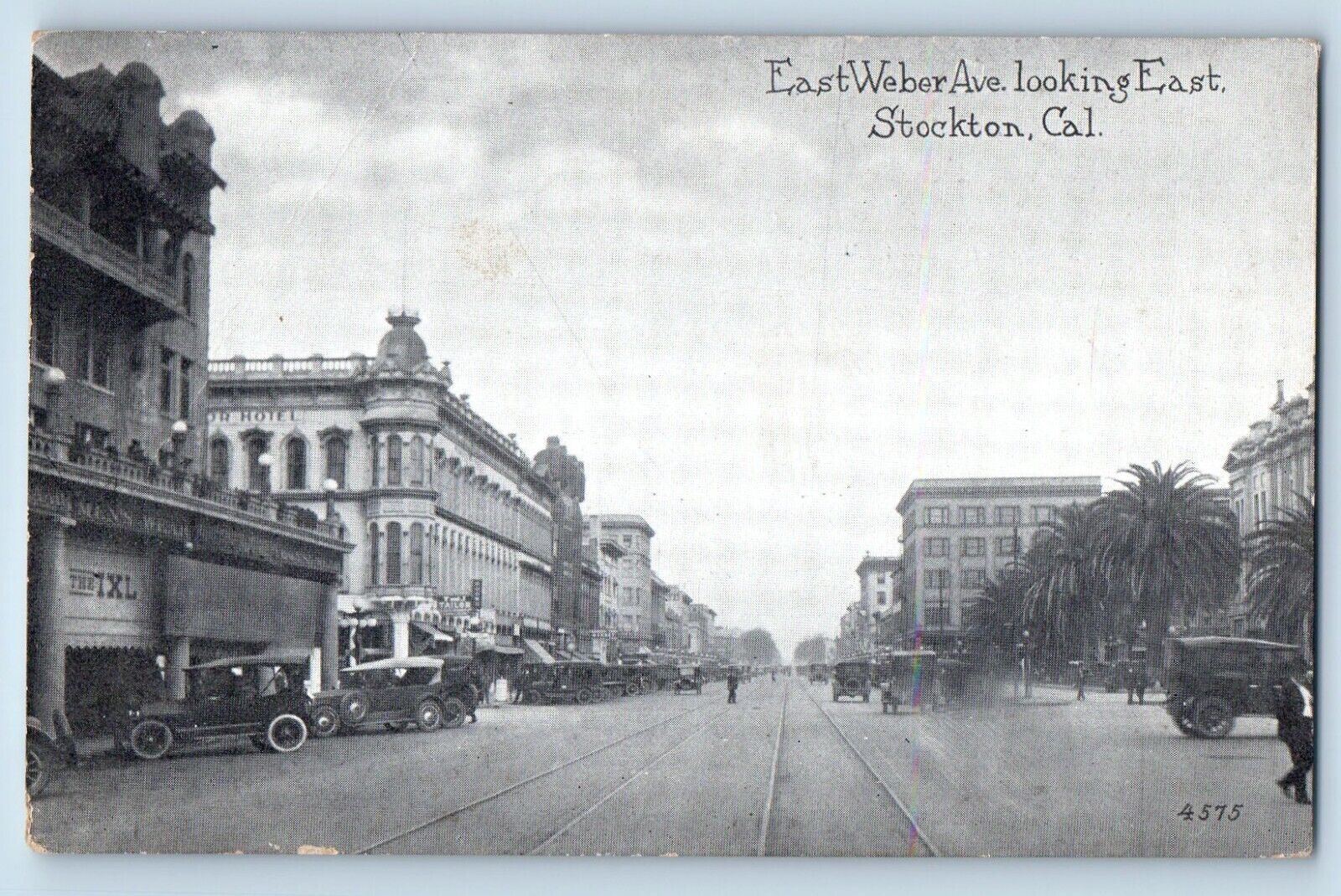 Stockton California CA Postcard East Weber Ave Looking East Classic Cars 1921