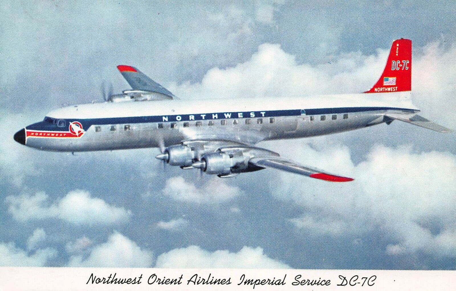 Northwest Orient Airlines, Imperial Service DC-7C, Circa1950's Postcard, Unused 