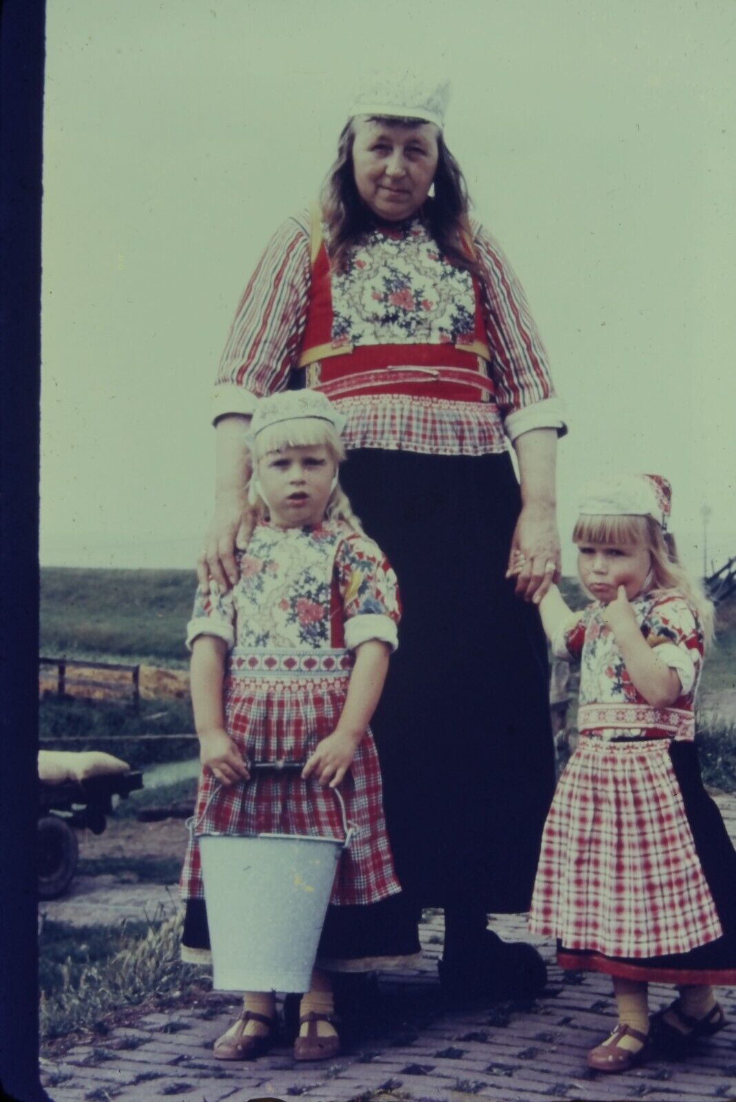 Vintage 1970 Kodachrome 35mm Netherlands Rural Mother Daughter Traditional Garb