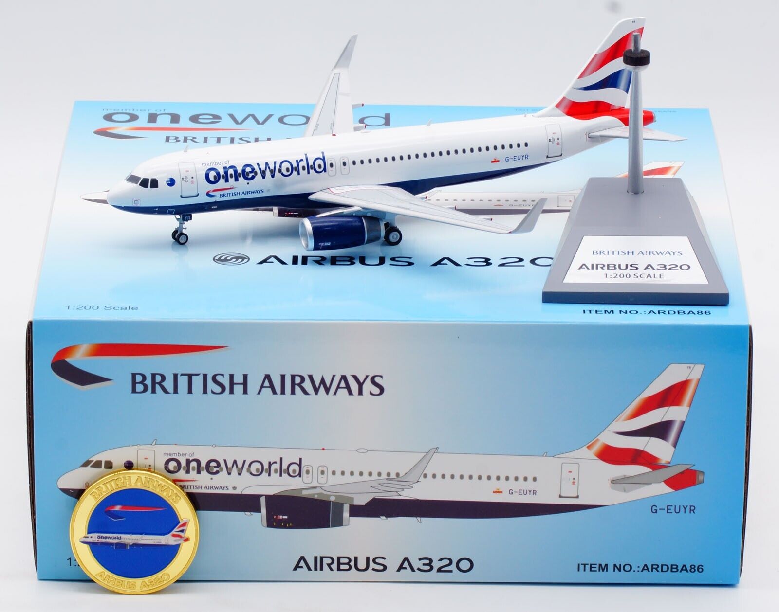 ARD 1:200 British Airways Airbus A320 Diecast Aircraft JET Model G-EUYR & Coin