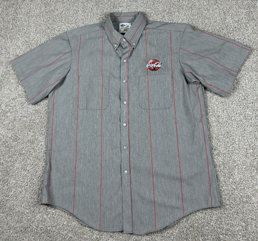 Vintage Coca-Cola Coke Uniform Shirt Mens Extra Large Gray Striped Button Up 90s