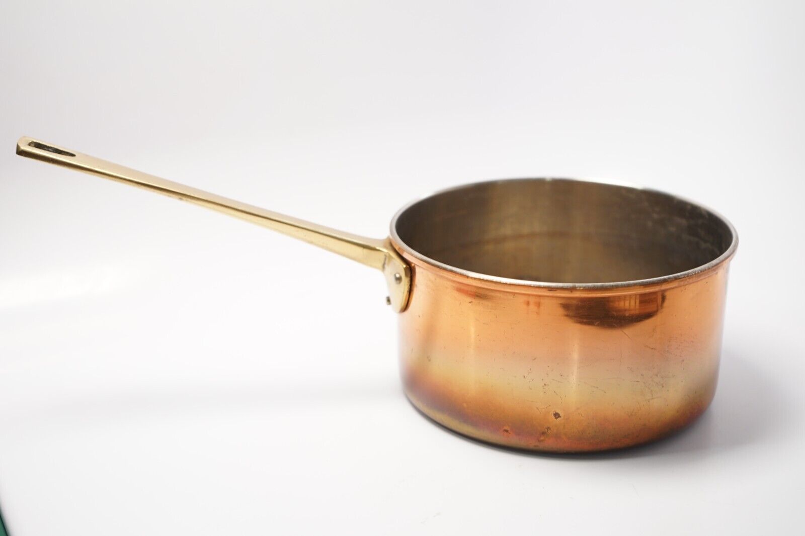 Vintage Solid Copper Sauce Pan Pot Brass Handle Korea Decor Rustic 6.5\