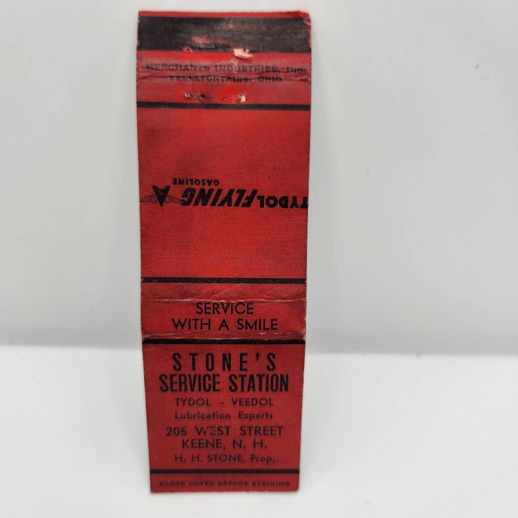 Vintage Matchcover Tydol Flying A Gasoline Stones Service Station Keene New Hamp