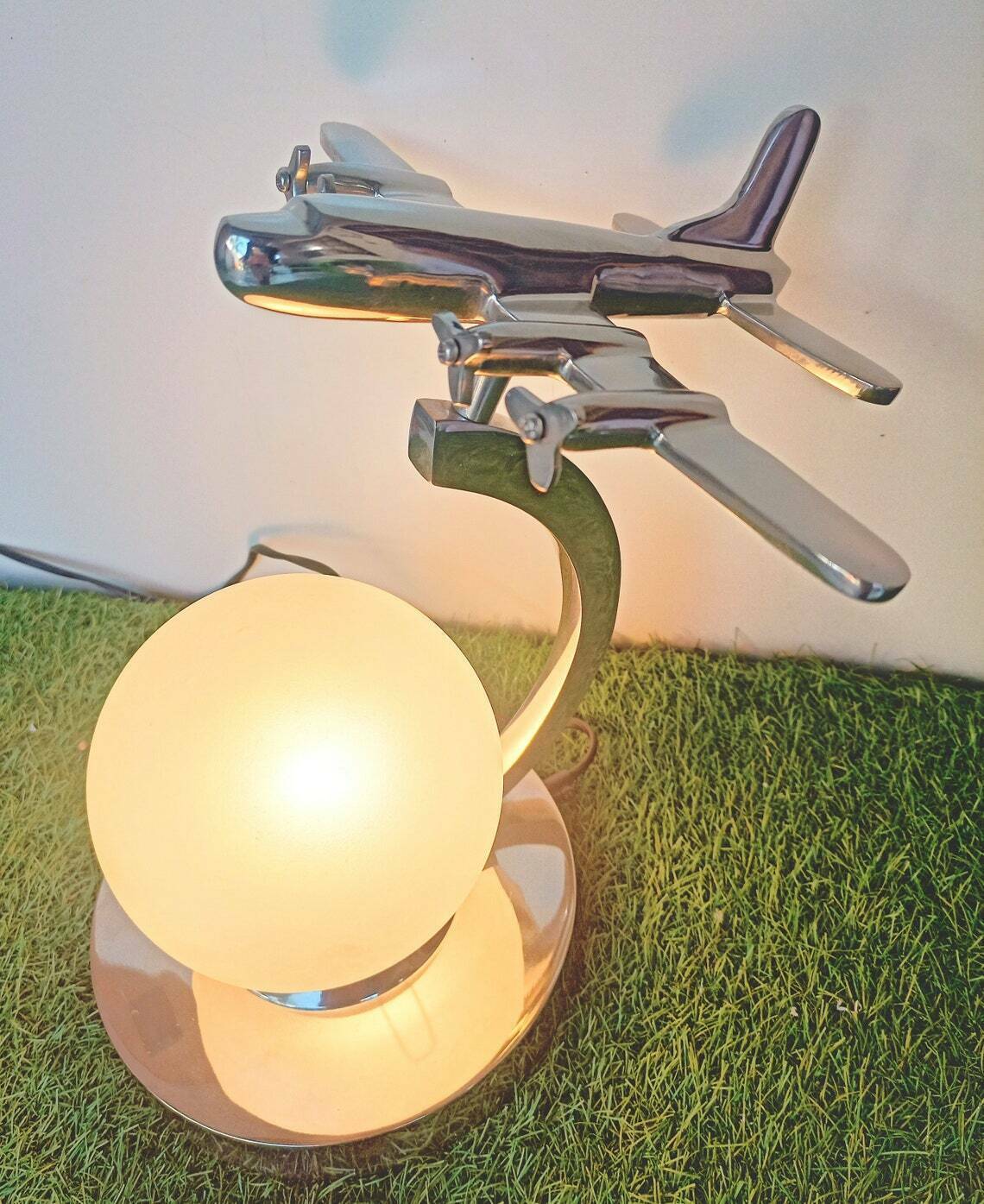Vintage Glass Ball Globe Aviation Airplane Table Lamp Lighting Home Decor