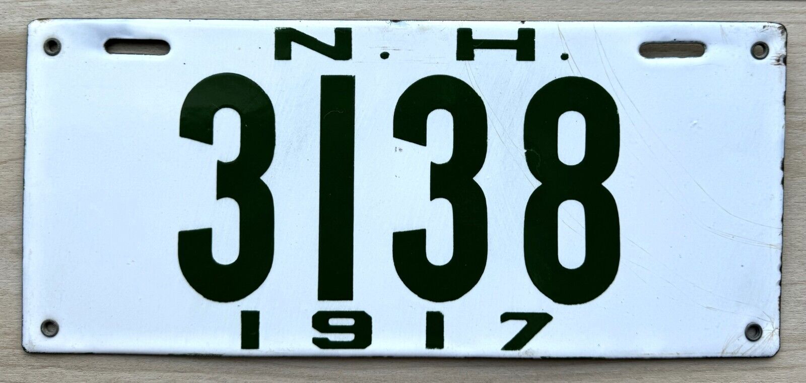 1917 New Hampshire Porcelain License Plate -  Excellent Condition - No Touch Up