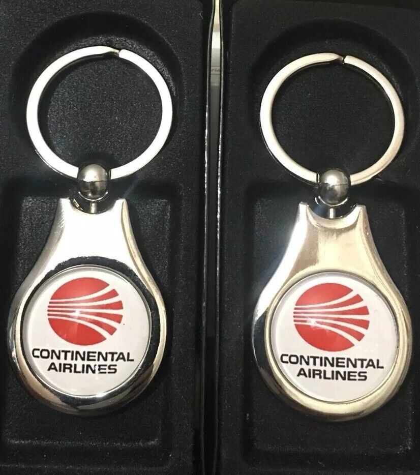 Continental airlines KeyChain 2 Pack Key Ring 1” Glass Dome Chrome Finish