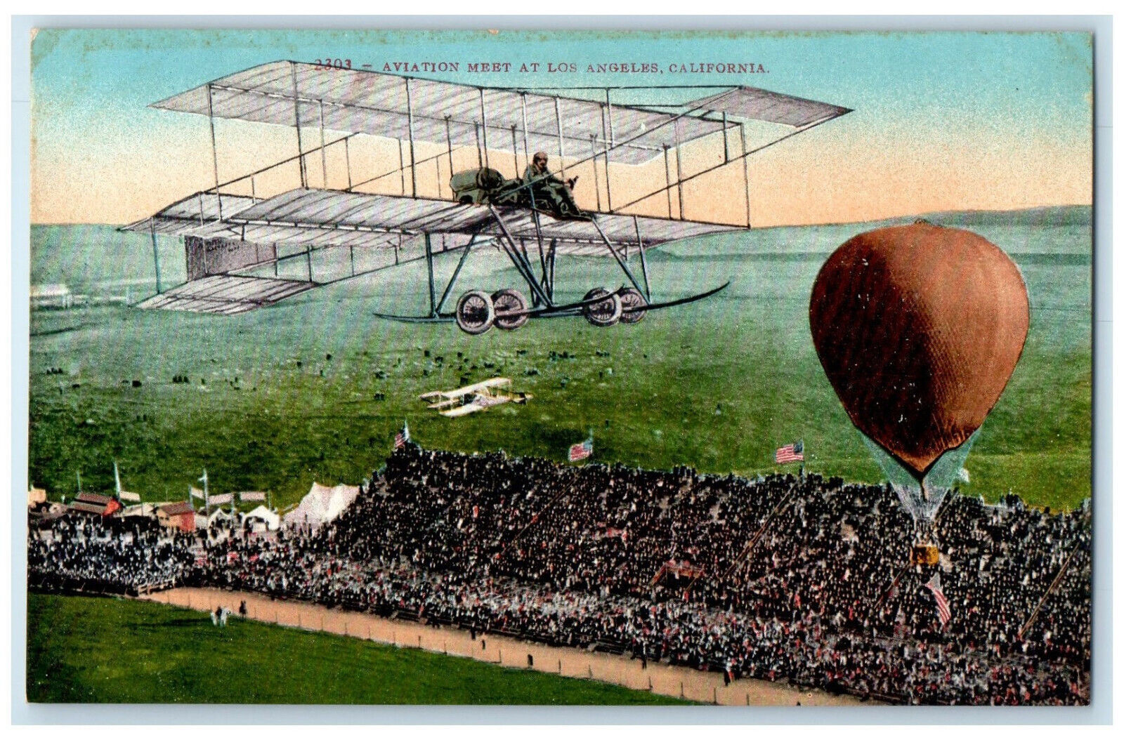 c1910 Antique Airplane Hot Balloon Aviation Meet at Los Angeles CA Postcard