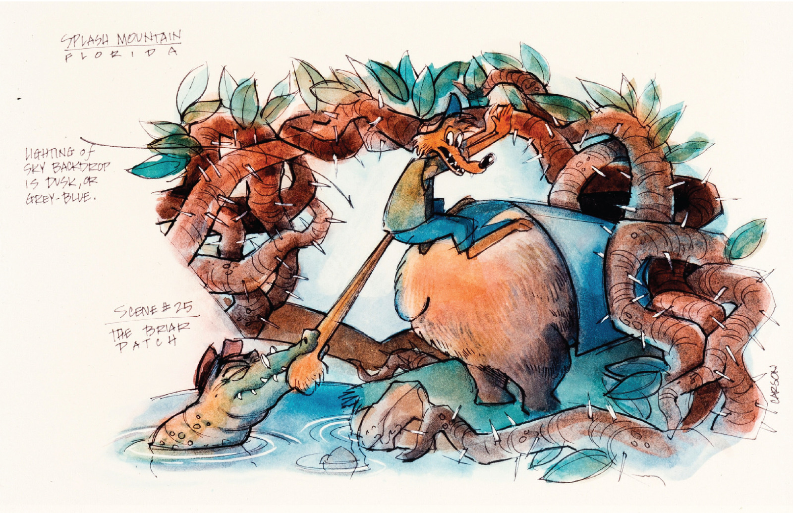Song of the South Splash Mountain Brer Bear Fox Ride Concept Sketch Print