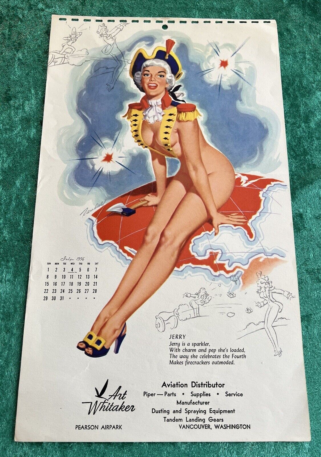 Original July 1956 Sexy Calendar Pinup Girl