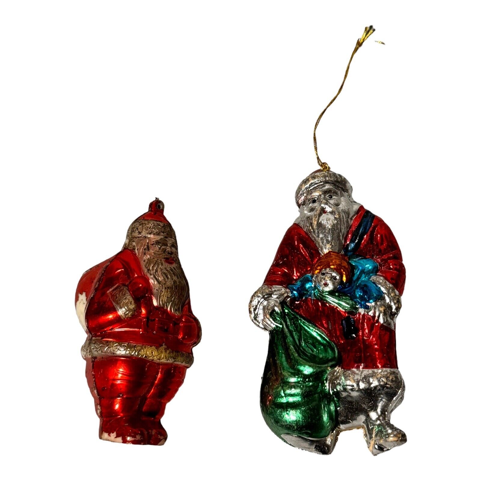 Christmas Plastic Santa Ornament Metallic Finish Lot of 2 Vintage