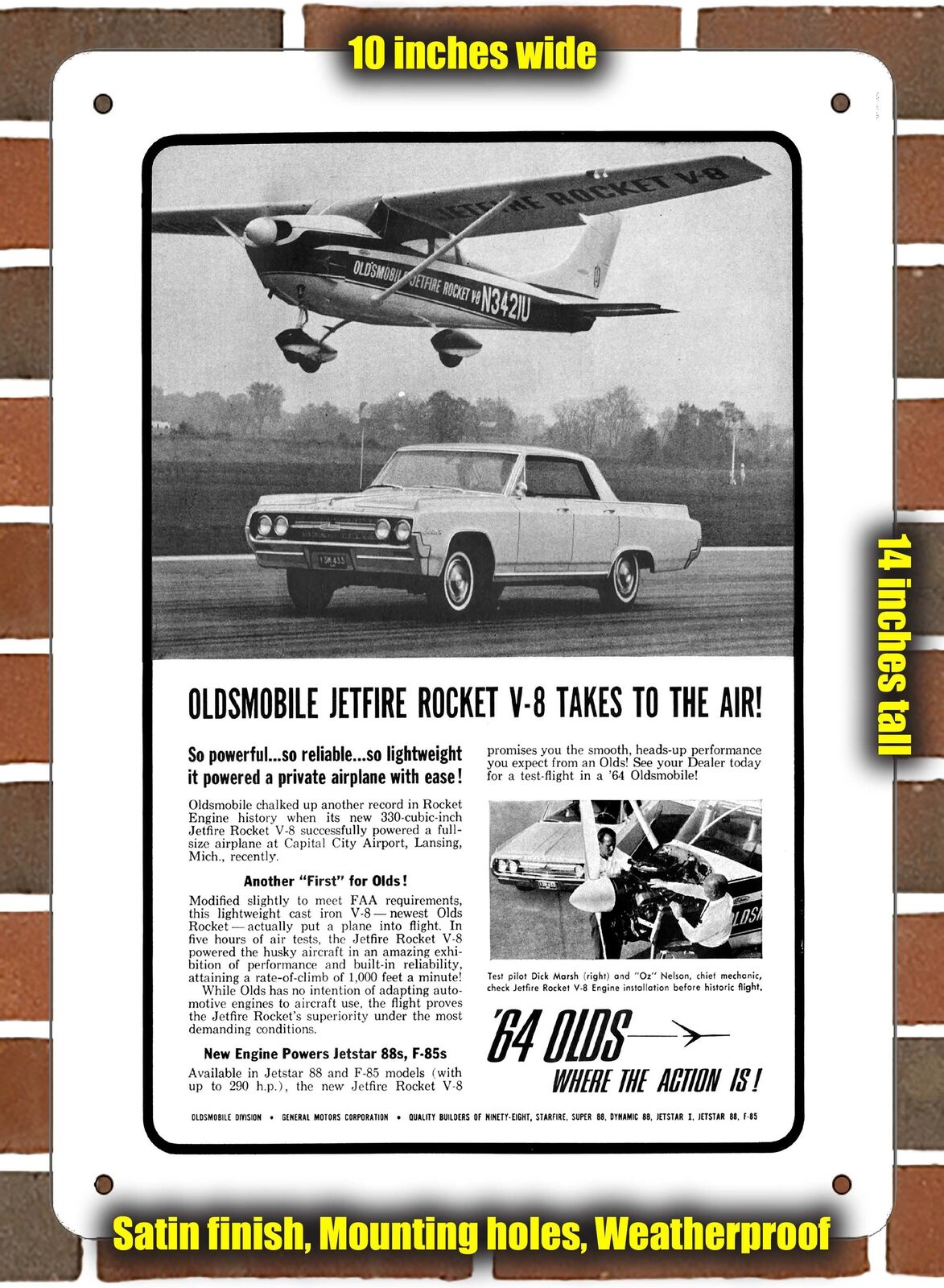 Metal Sign - 1964 Olds Jetfire 330 V-8 Cessna - 10x14 inches