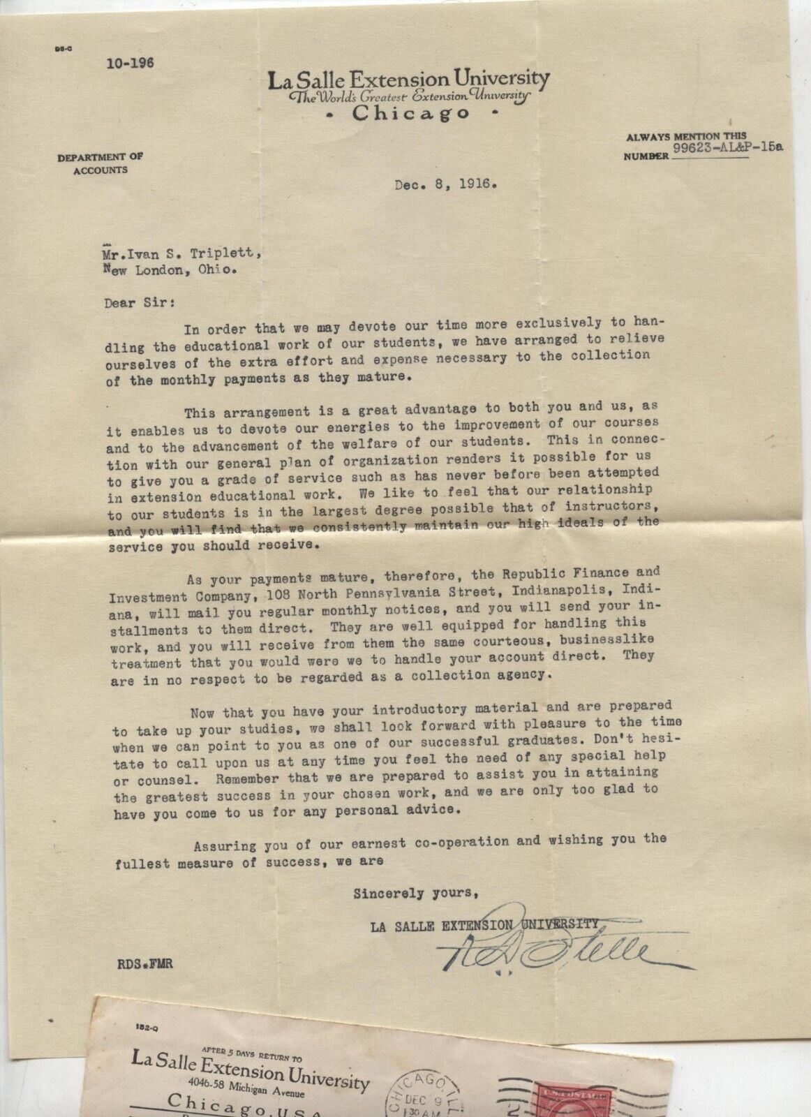 1916 LaSalle Extension University Chicago Illinois Law School Bar Exam Letter