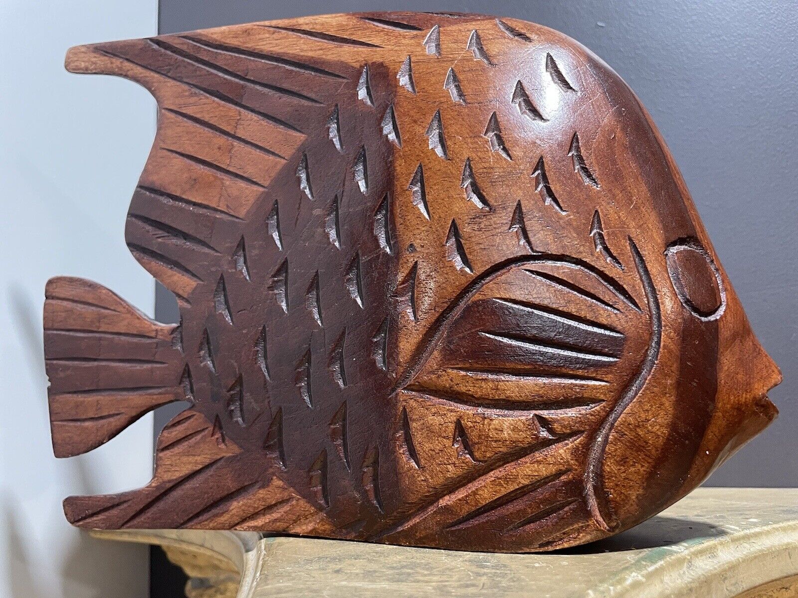 Wooden Hand Carved Fish Figure