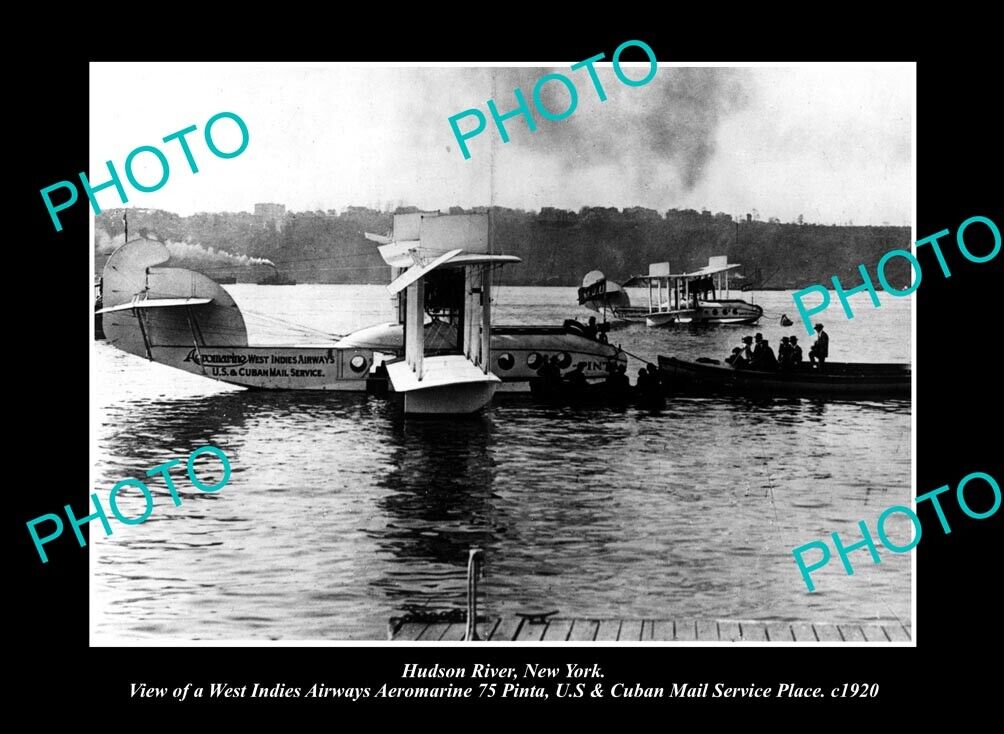 OLD POSTCARD SIZE PHOTO WEST INDIES AIRWAYS AEROMARINE SEAPLANE c 1920