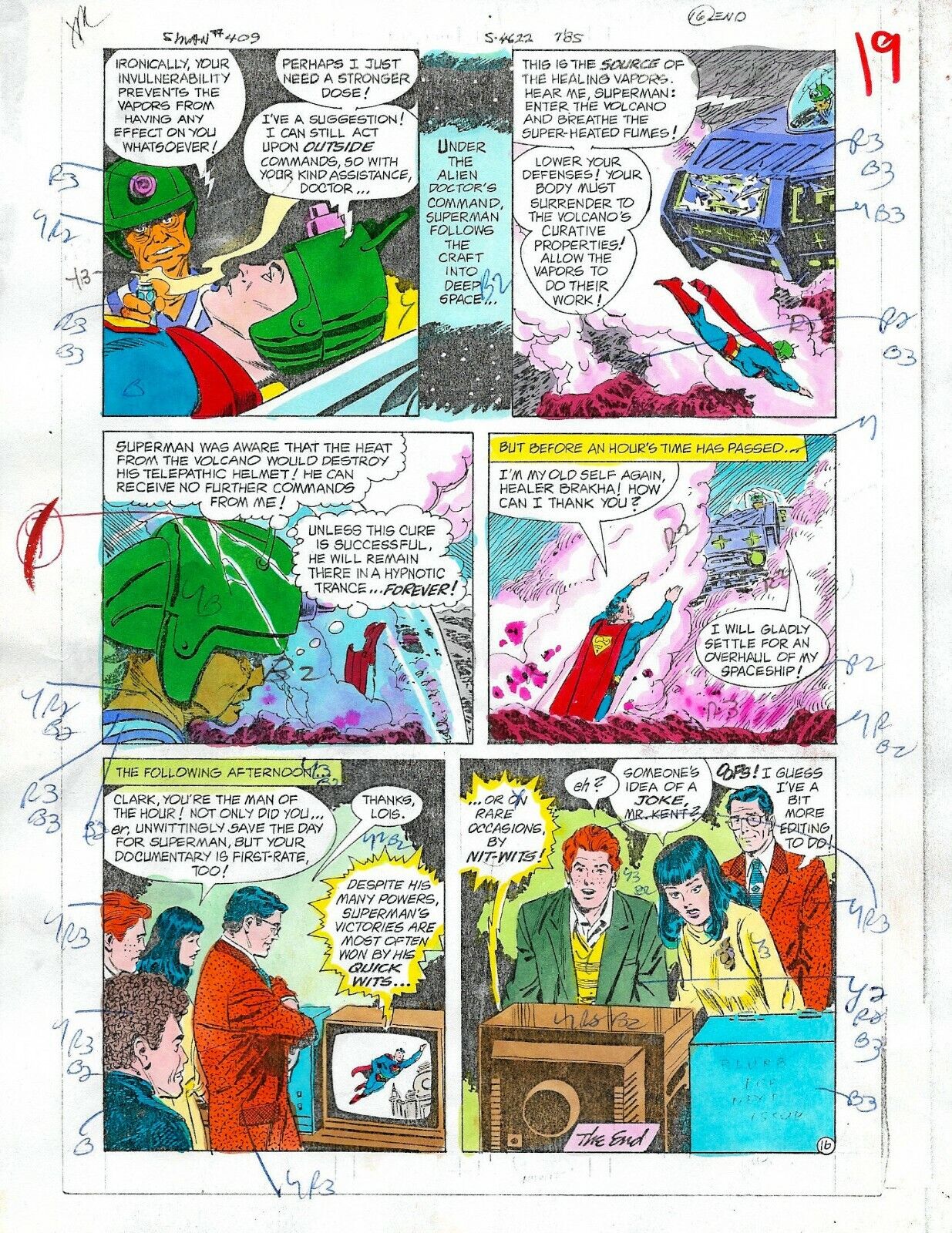 Original 1985 Superman 409 page 19 DC Comics color guide art colorist\'s artwork