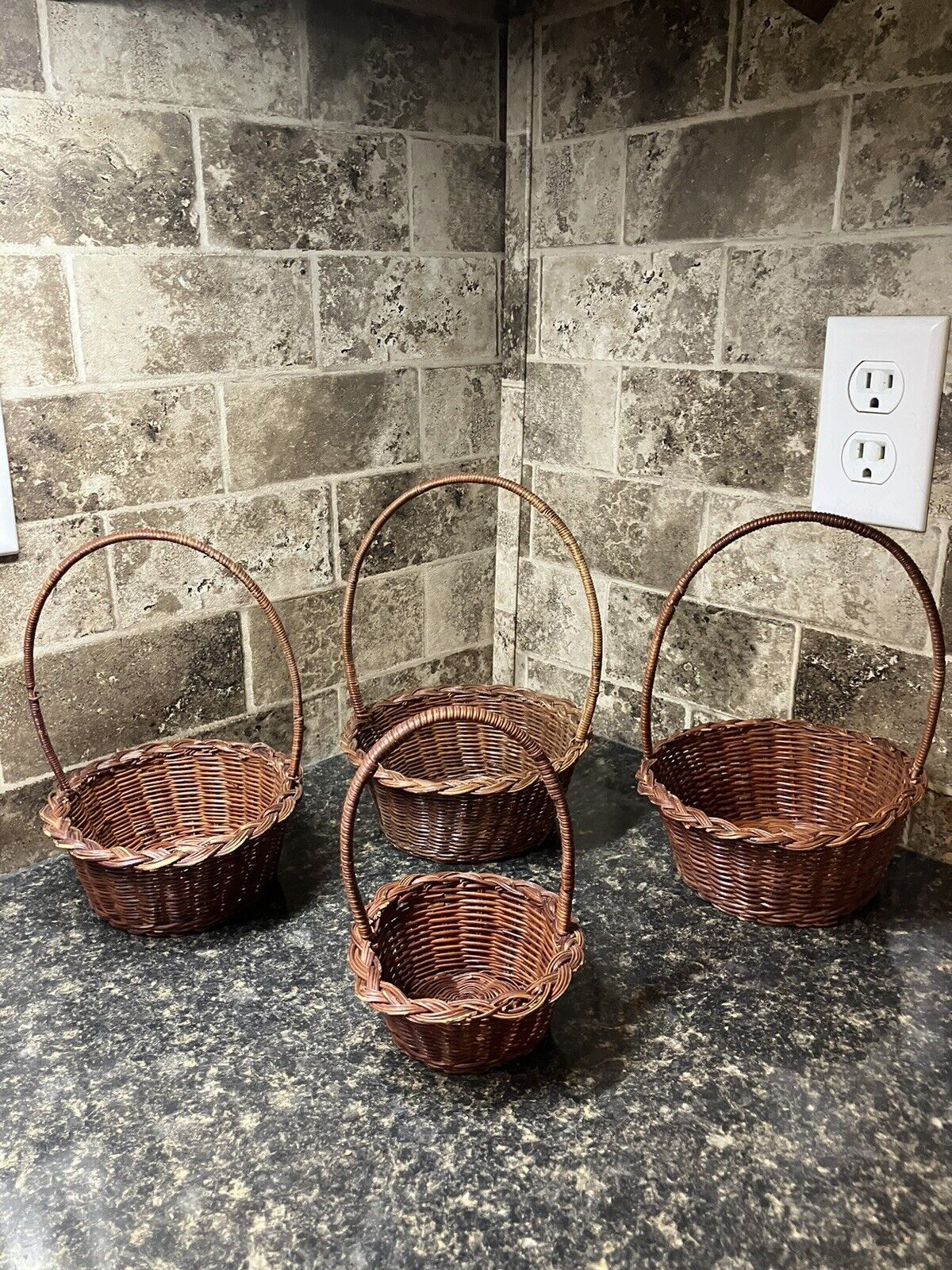 Vintage Set Of 4 , Brown Wicker Random Size Baskets