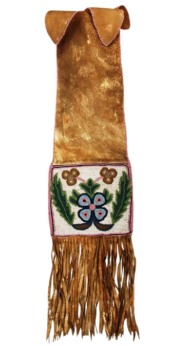Old American Style Buffalo Hide Sioux Beaded Tobacco Pipe Bag 6 x 32'' PB08