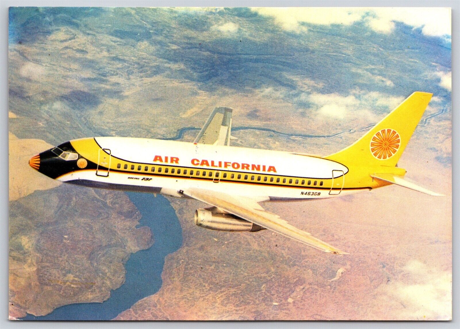 Airplane Postcard Air California Airlines Boeing 737-200 In Flight Movifoto CC3
