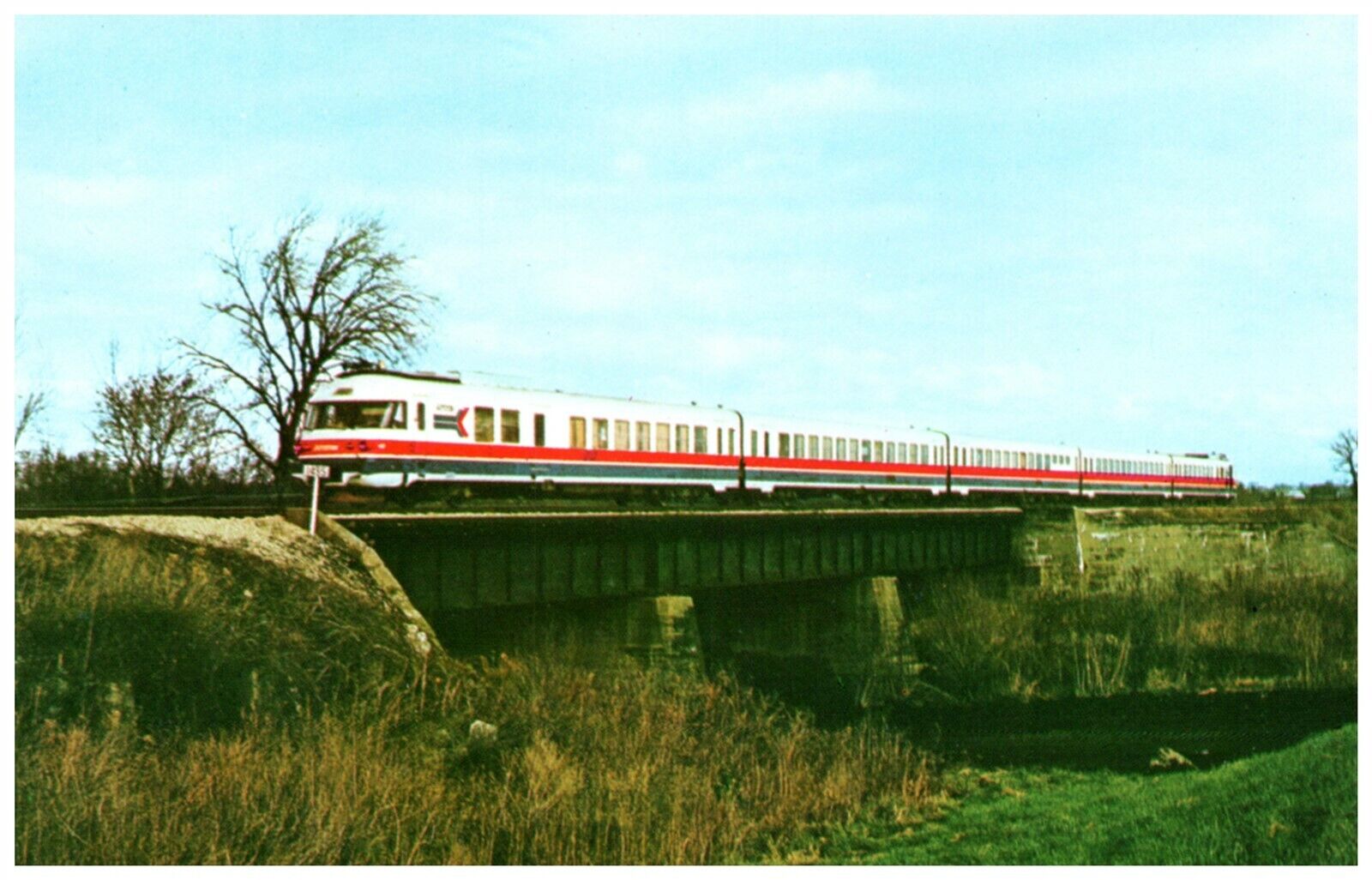 Amtrak French Built Turboliner Train on Bridge of Kickapoo Creek near Lincoln IL