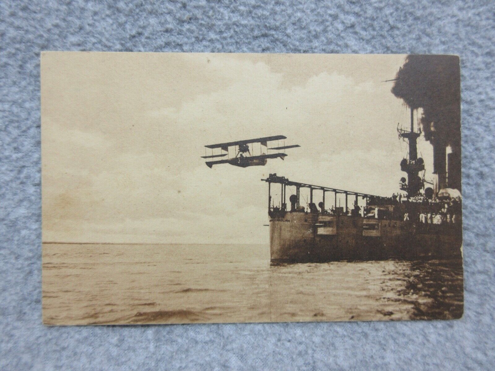 1915 CURTISS FLYING BOAT SeaPlane  CATAPULT off US Navy CRUISER NC  POSTCARD