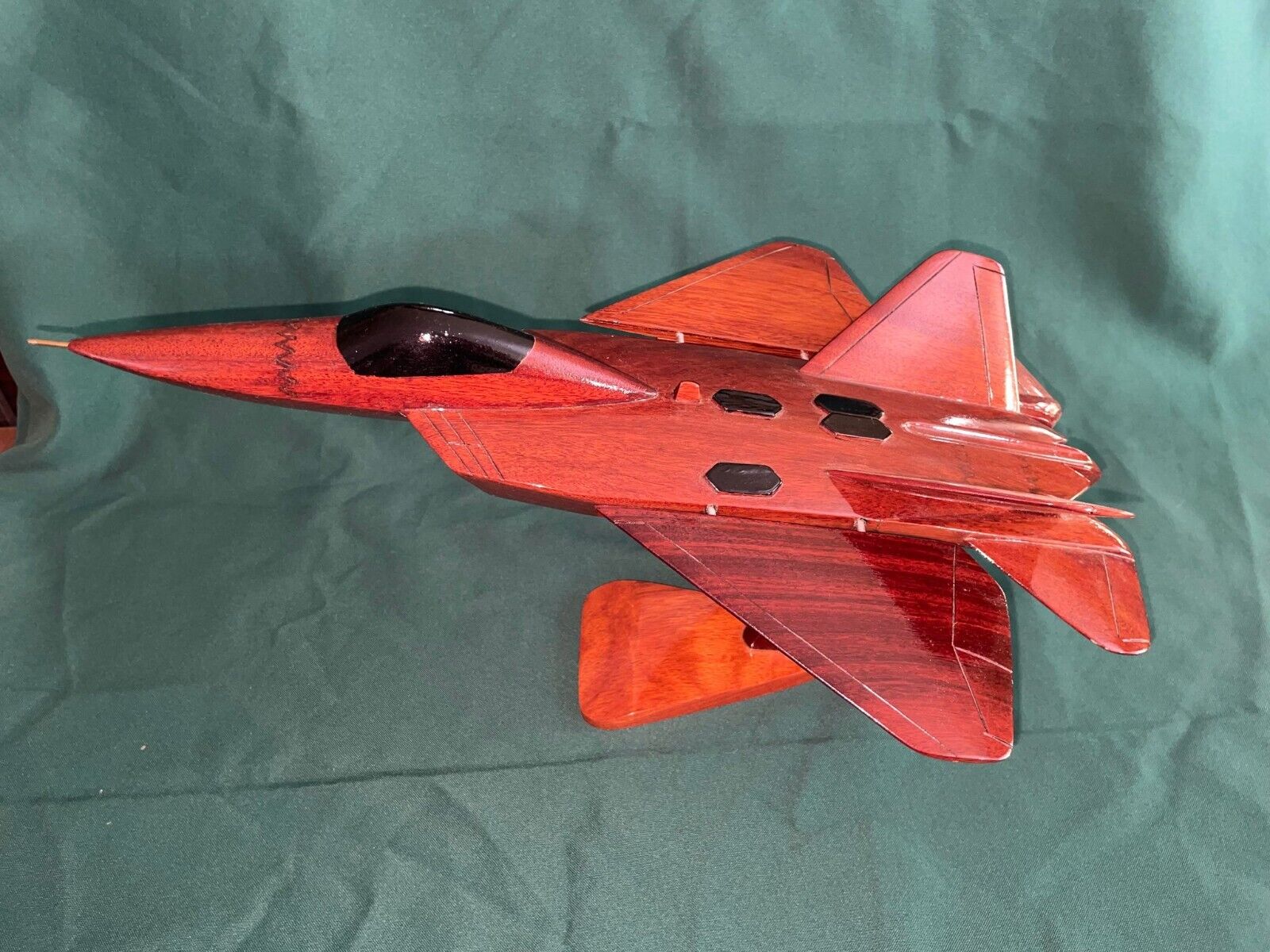 Vintage Handmade Wood Mahogany Military Airplane F-22 Raptor - Vietnam