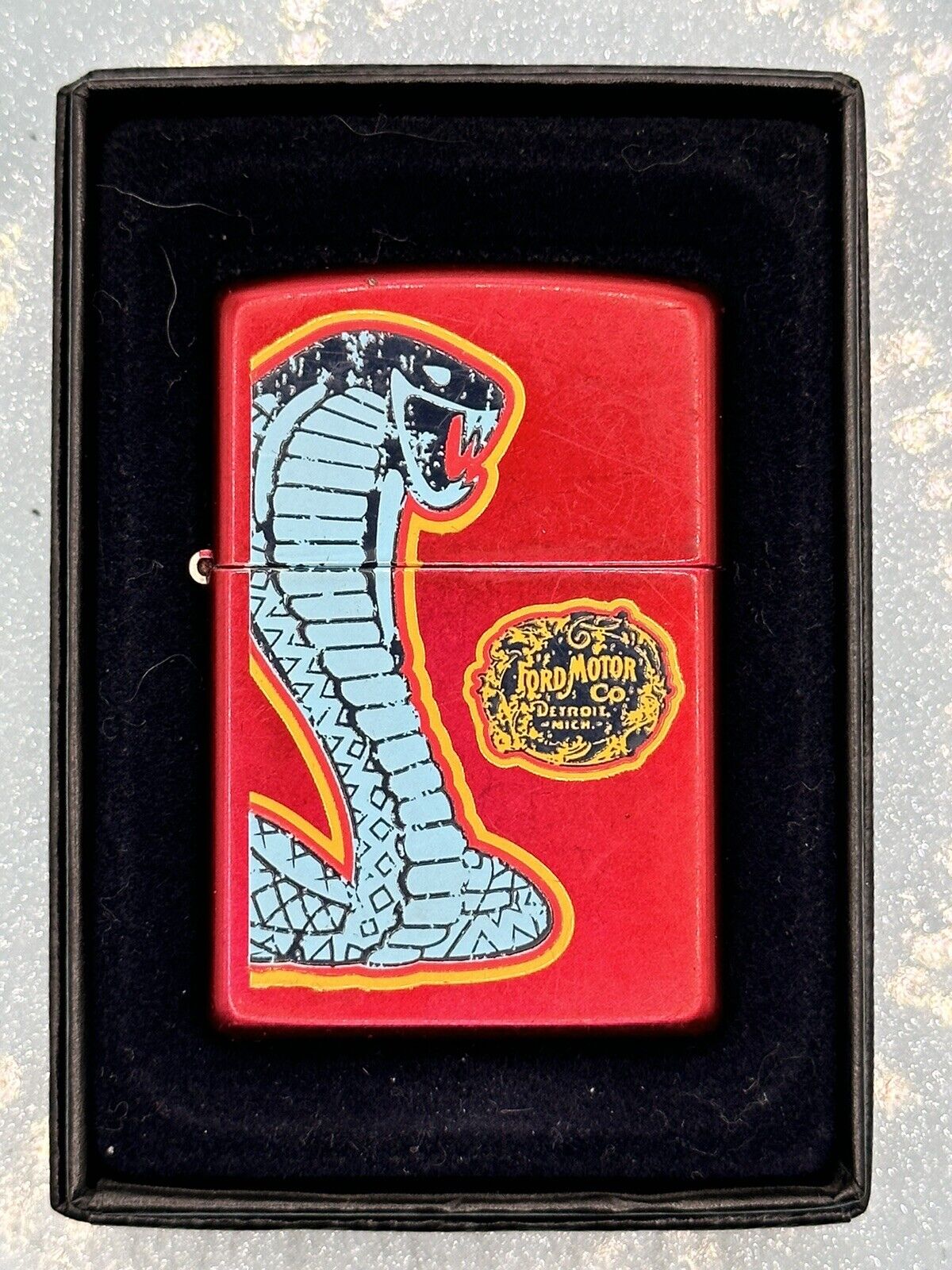 Vintage 2006 Cobra Super Snake Ford Motor Company Candy Apple Red Zippo Lighter